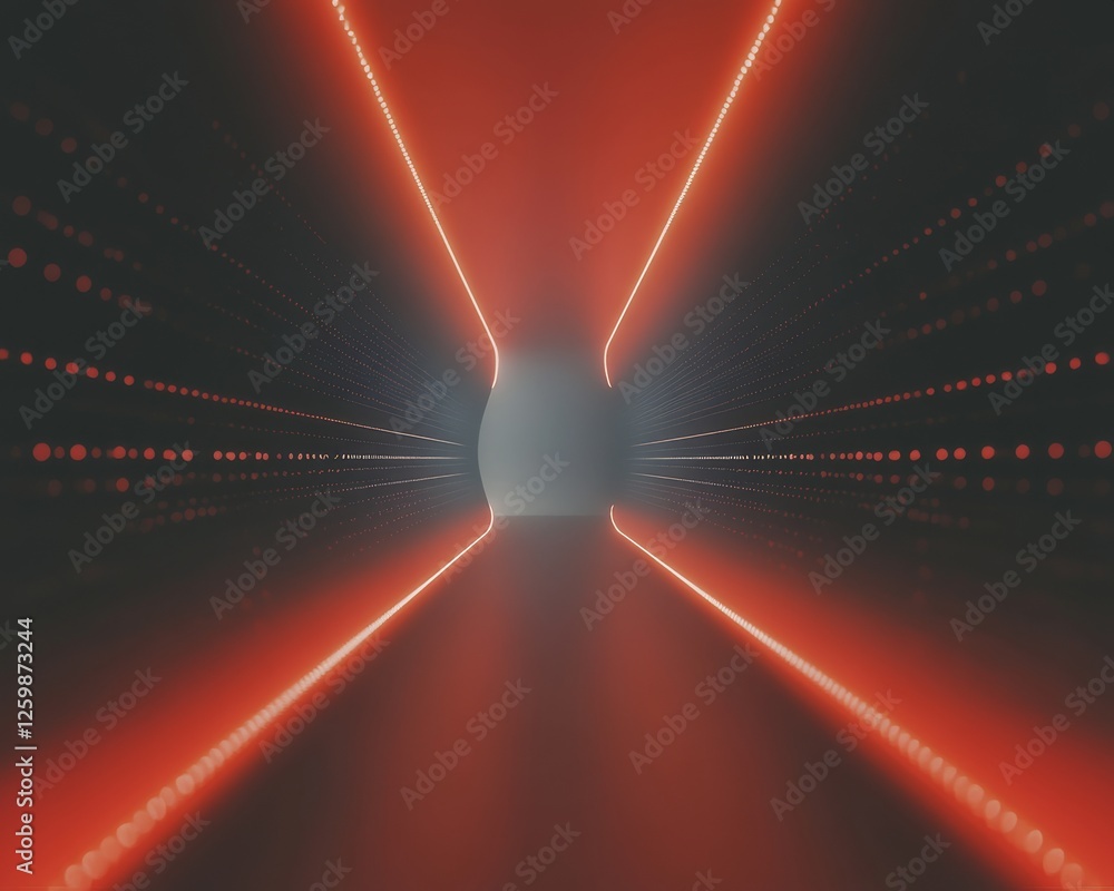 Poster a futuristic tunnel illuminated with red lights, creating a mesmerizing perspective that draws the v
