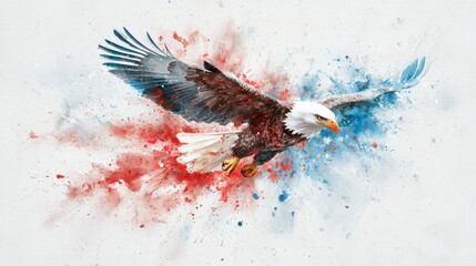 Majestic Bald Eagle Soaring in Vibrant Watercolor Splash