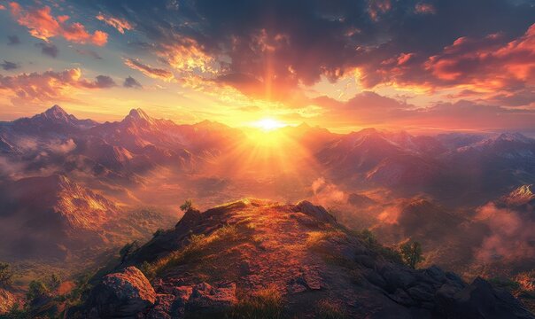 Majestic mountaintop sunset panorama