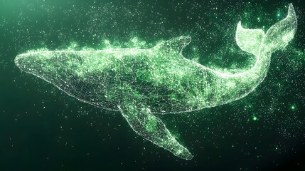 Abstract Green Whale Polygonal Wireframe Oceanic Wildlife Digital Art Nature