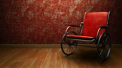 Vintage Red Wheelchair in a Room with Red Walls