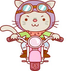 a digital illustration of  a cat riding motorcycle