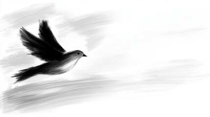 Obraz premium a black and white drawing of a bird flying through the air against a white background