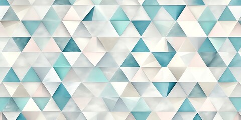 Intricate geometric triangle pattern in pastel blues, whites, and grays, offering a modern, playful aesthetic ideal for wallpaper or textiles.
