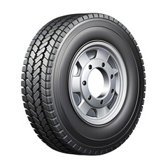 Large truck tire with silver aluminum wheel detailed view 3d rim duty road on transparent background