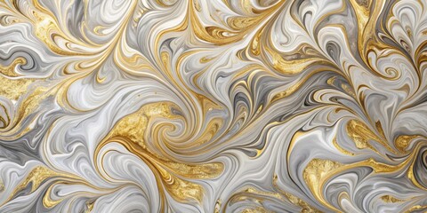 Marble paper background with intricate swirling patterns of silver and gold hues, creating a sophisticated and elegant visual effect , abstract art, swirl pattern