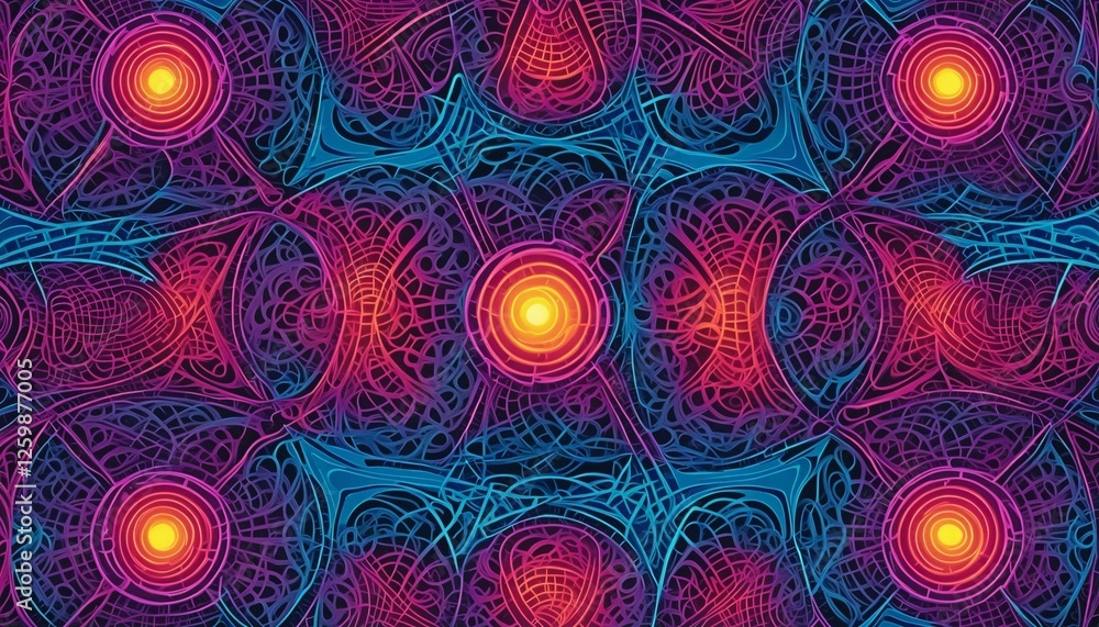 Poster harmonious geometric design with symmetrical shapes and vivid color gradients