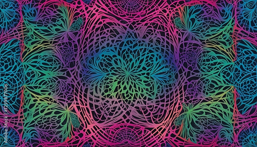 Poster harmonious geometric design featuring symmetrical shapes and lively color gradients
