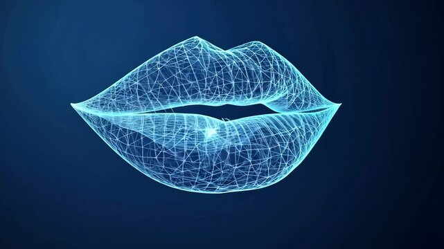 woman lip digital lines blue tech low poly wireframe ai generated video concept