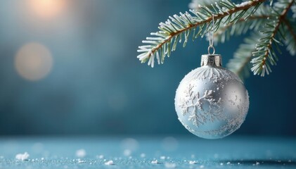 A small white ornament hanging from a twisted string, frosty, ornaments