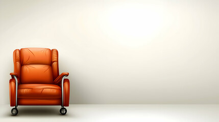 Relaxing Orange Leather Recliner Chair Against a Minimalist White Wall