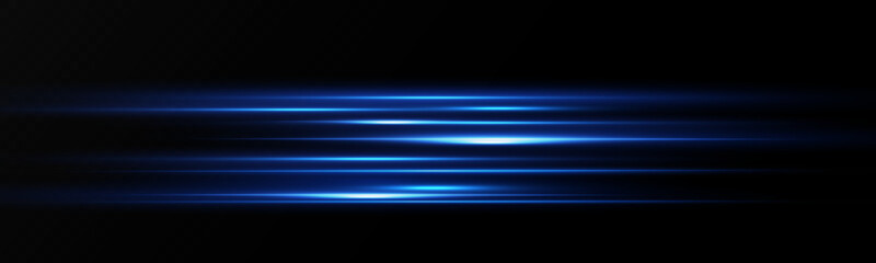 Neon lines moving light effect. Horizontal lines. Speed ​​effect on a transparent background.