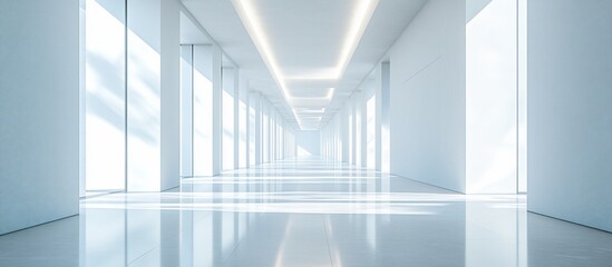 Fototapeta premium Bright and spacious corridor with modern architecture, showcasing natural light and reflections