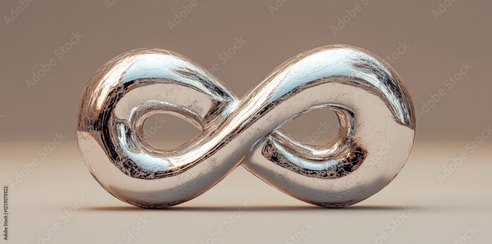 Poster polished metal is used to create a sculptural representation of the number eight on a minimal backdr