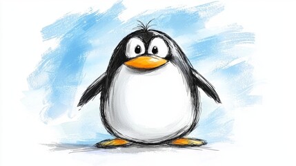 Obraz premium a cartoon penguin with a big smile on its face against a white and blue background