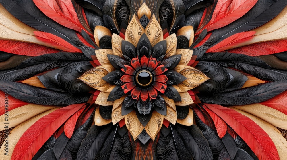 Poster vibrant abstract kaleidoscopic pattern with intricate digital textures and symmetrical geometric sha