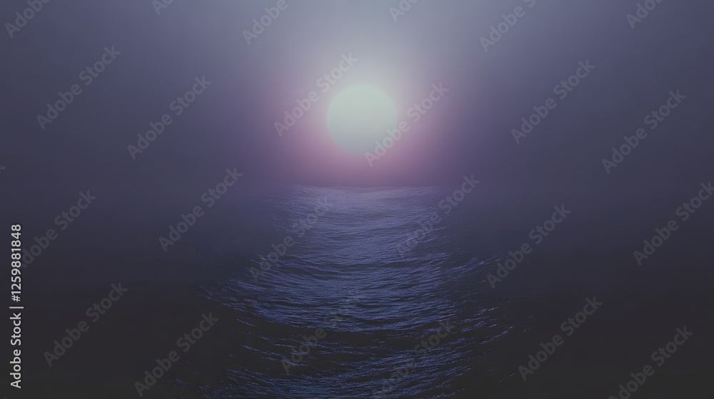 Aufkleber mysterious and ethereal oceanic horizon at the transition of dusk and dawn with a soft mist obscurin