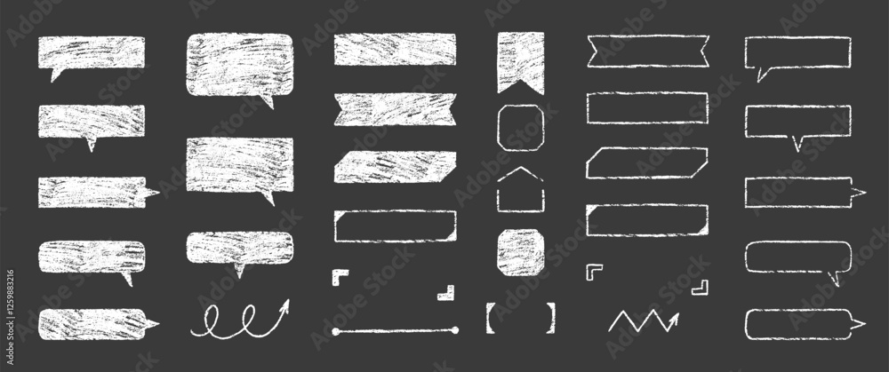 Poster set of text boxes and speech bubbles with crayon or chalk texture. outline frames and arrows. japan 