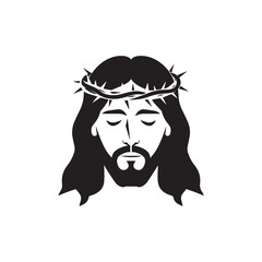 Face of Jesus Christ with Crown of Thorns, Flat Design Isolated vector