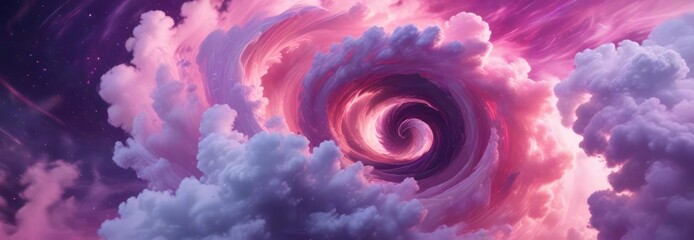 Swirling clouds of purple and pink blending into a colorful vortex, purple clouds, abstract landscape