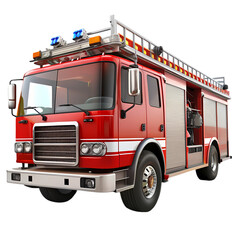 Classic red firetruck emergency vehicle rescue service powerful machine 3d on transparent background