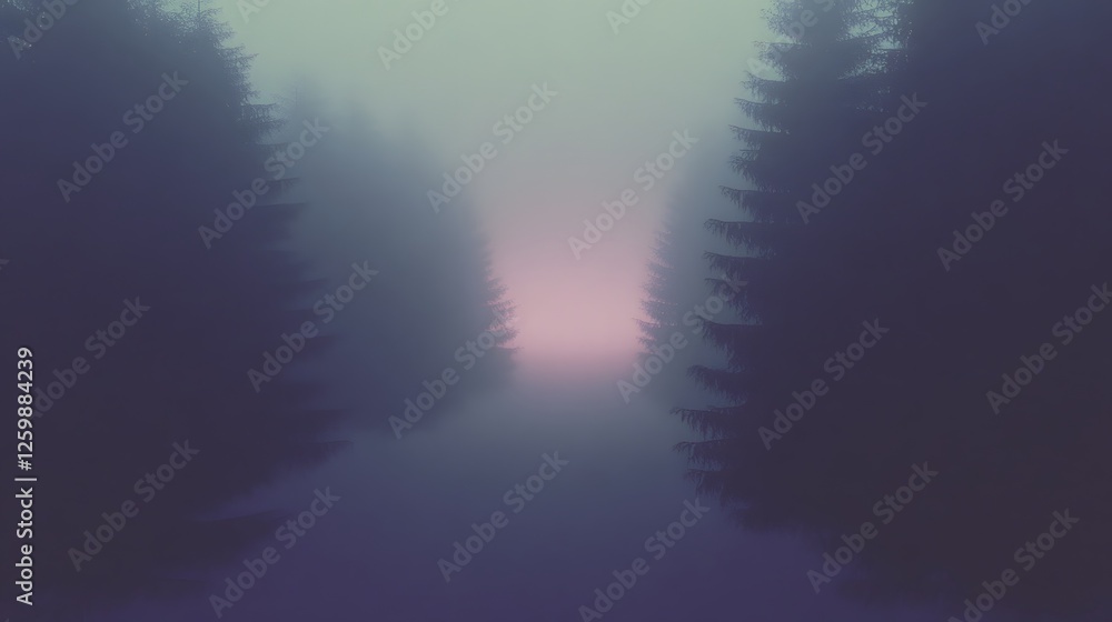 Poster mysterious and moody forest path shrouded in ethereal mist and fog creating an captivating ominous a