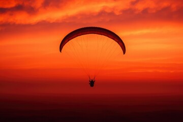 Paragliding at Dusk Person soars above the horizon as sun sets for travel images
