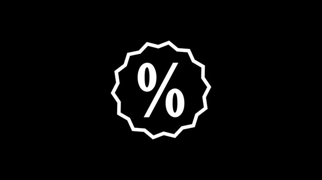 Animated of bouncing percentage icon with circle isolated on a black background. 'Discount' and 'Price Reduction.
