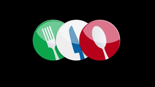 Italian restaurant. Colorful overlapping circles containing fork, knife and spoon icons representing catering, food and restaurant industry.