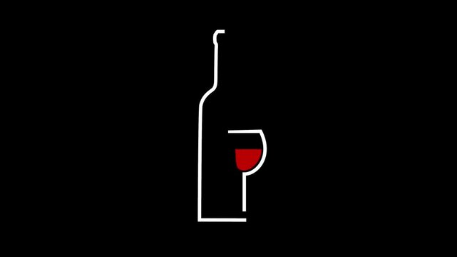 Stylized wine bottle and glass with red wine forming a minimalist sign, ideal for restaurant, bar, or winery