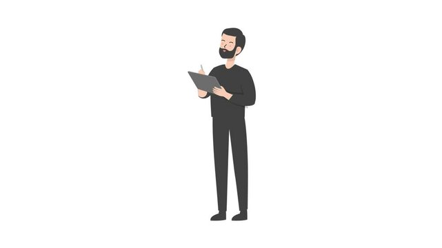 man writing on tablet cartoon animation