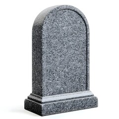 Curved Gray Granite Tombstone on White Background with Solemn Memorial Design