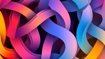 Overlapping ribbons create an abstract and colorful intertwined design