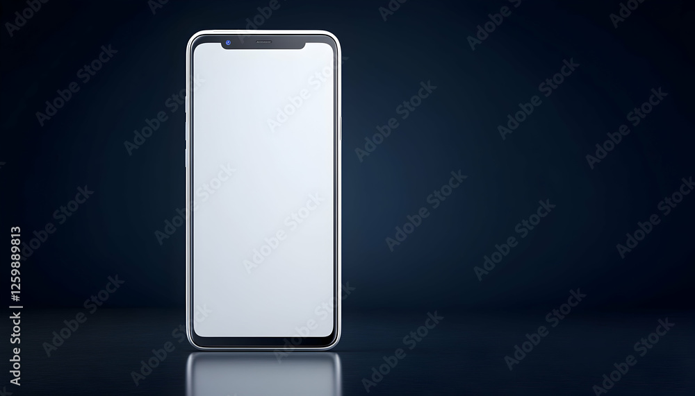 Poster phone device with blank screen for app mockup and presentation on dark backdrop
