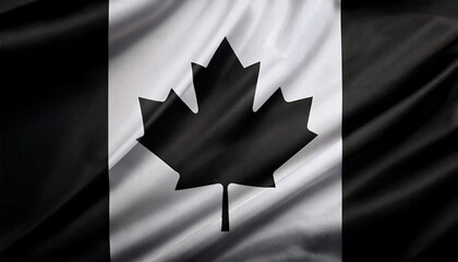Black and white Canadian flag waving gracefully in the wind, patriotism and freedom, with empty space for text or design