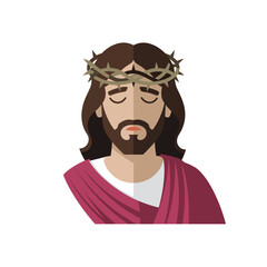 Face of Jesus Christ with Crown of Thorns, Flat Design Isolated vector