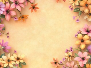 Elegant floral border with bright flowers and lush green leaves on a light background. Perfect for decorating wedding invitations or romantic designs for Valentine's Day, Mother's Day, Women's Day.