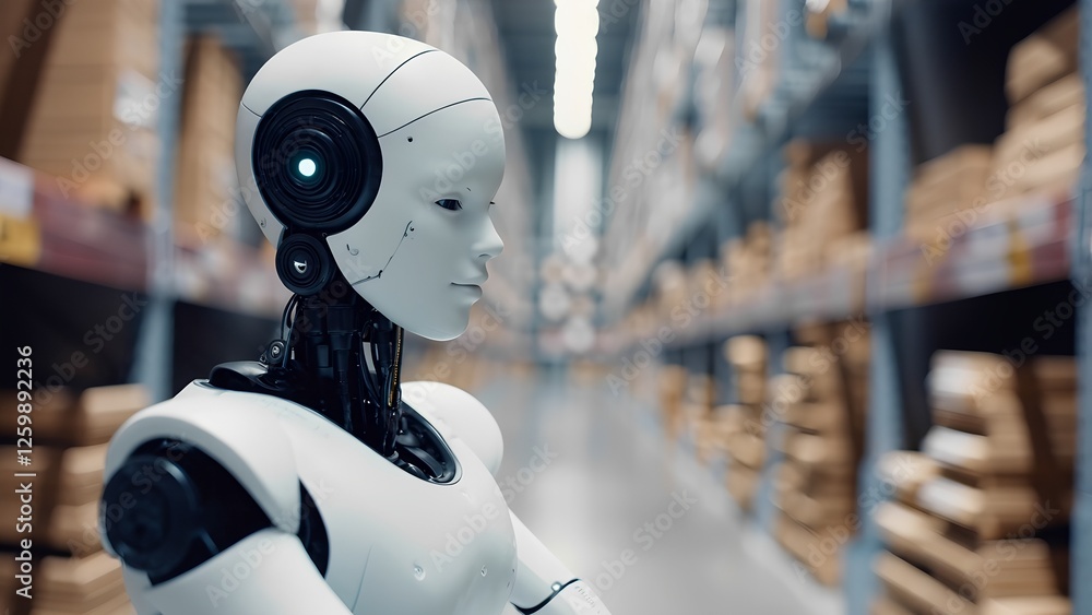 Poster innovative robotics in automation modern warehouse technology showcase industrial setting close-up v