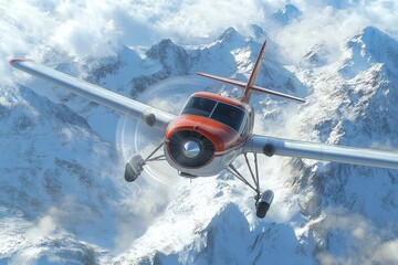 Cessna High-Wing Airplane Flying Over Snowy Mountains at Low Altitude with Another Plane in Background, Showcasing Hyper-Realistic Cinematic Lighting