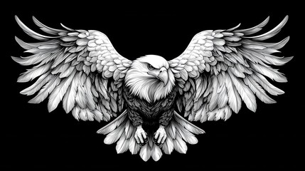 Obraz premium Majestic Monochrome Eagle with Powerful Outstretched Wings Soaring Through the Sky