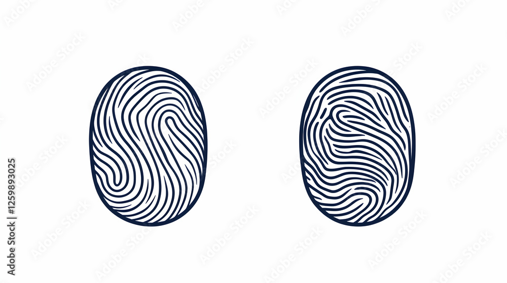 Poster two fingerprint patterns isolated on white background for forensics and security uses