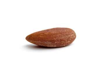 Single Brazil nut with rich brown rough texture and natural shape, isolated on white background