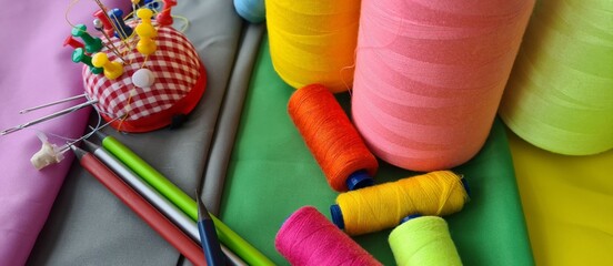 Sewing accessories and fabrics and sewing threads and needles