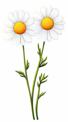 Fototapeta premium Two daisies bloom, illustrating beauty, isolated on white, used for decoration