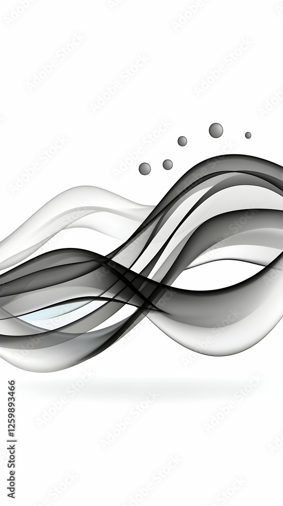 Poster wavy abstract background with smooth lines and floating spheres for graphic design