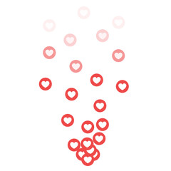 Flying red hearts on a white background. Blogging. Stream. Likes online. Social media concept. Vector illustration. EPS 10