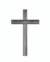 Wooden cross symbol of faith on plain white background for religious concepts
