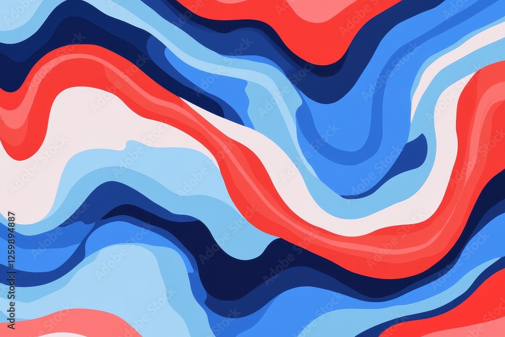 Aufkleber an abstract design consisting of wavy blue and red lines is set on a white background