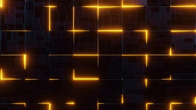 A dark background with yellow lines and squares. Looped animation