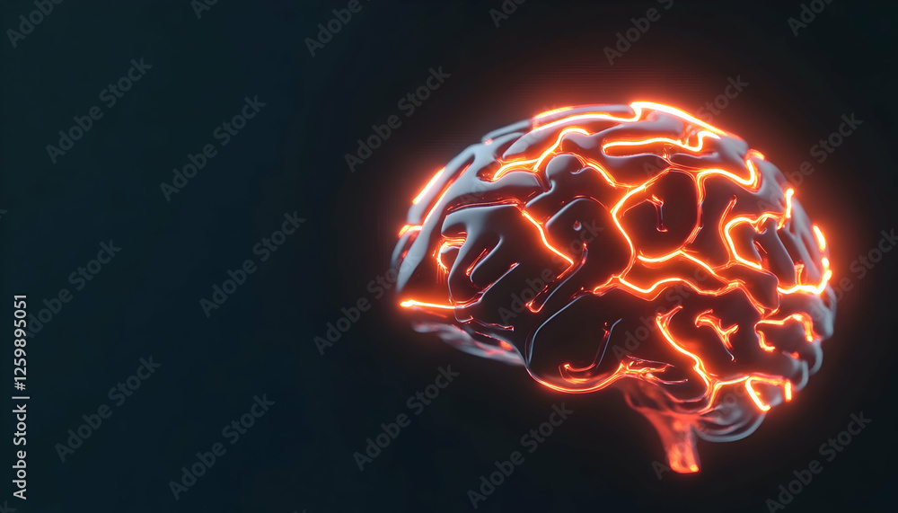 Poster 3d rendered brain with glowing neural pathways